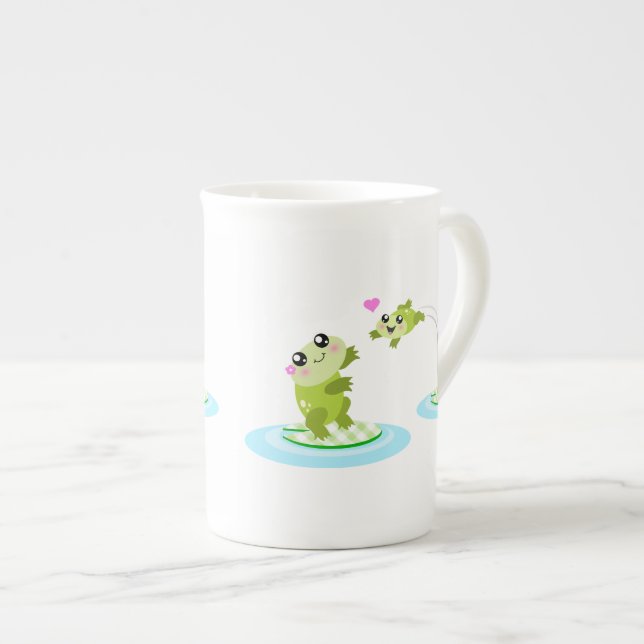 Tasse En Porcelaine Grenouilles mignonnes - mère de kawaii et (Devant droit)