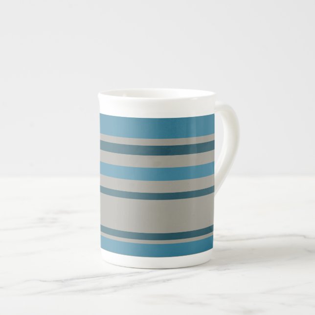 Tasse En Porcelaine Gris bleu rayé (Devant droit)