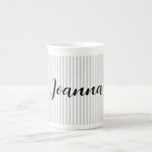 Tasse En Porcelaine Gris clair et blanc rayures personnalisées