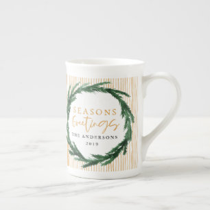 Tasse En Porcelaine Guirlande d'aquarelle + cadeau de Noël de rayure