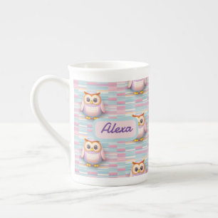 Tasse En Porcelaine Hibou à rayures transversales motif pastel