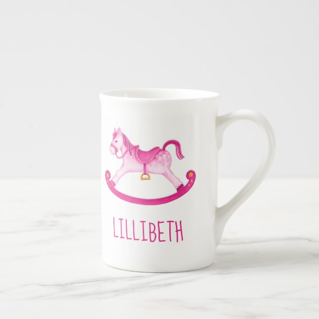 Tasse En Porcelaine Hobby cheval blanc aquarelle art rose nom personna (Droite)