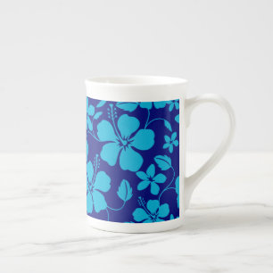 TASSE EN PORCELAINE HULA HAWAIEN (HIBISCUS) BLEU FONCÉ/CLAIR