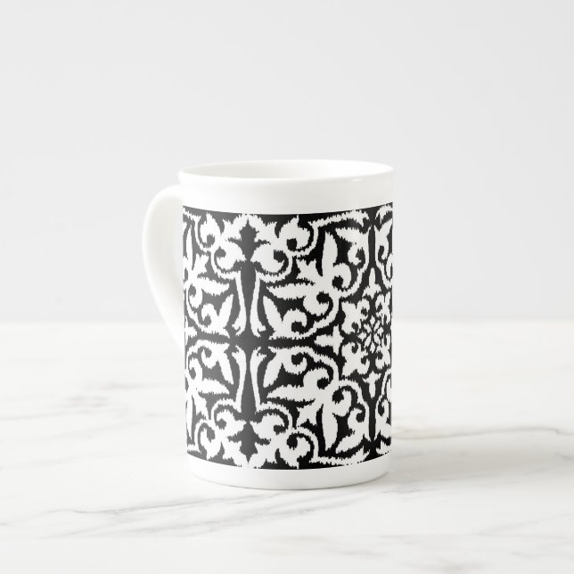Tasse En Porcelaine Ikat damask pattern - noir et blanc (Devant gauche)