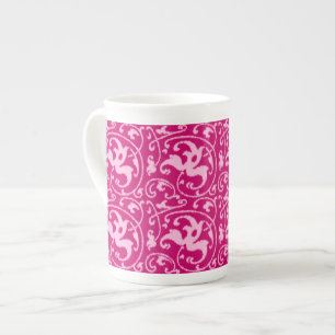 Tasse En Porcelaine Ikat Floral Damask - Fuchsia et rose pâle