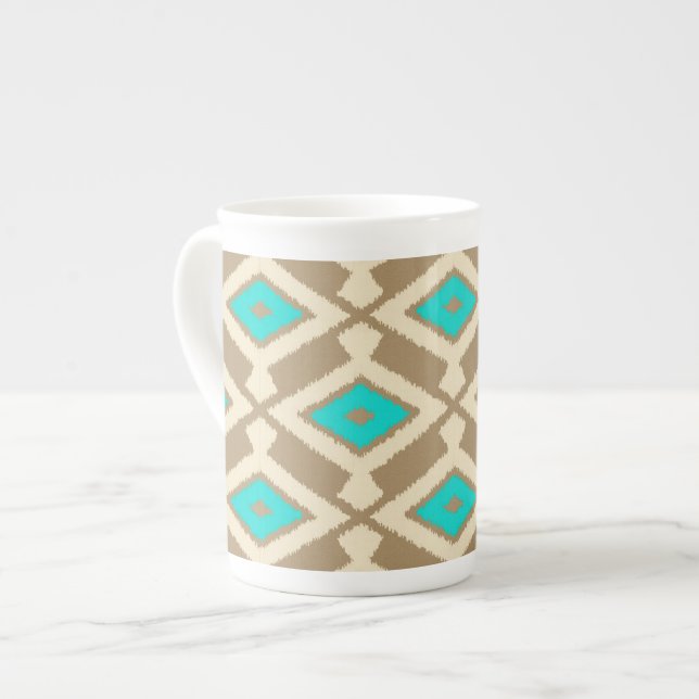 Tasse En Porcelaine Ikat Motif - Turquoise, Taupe et Beige (Devant gauche)