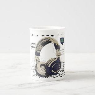 Tasse En Porcelaine Illustration de casque audio rétro urbain