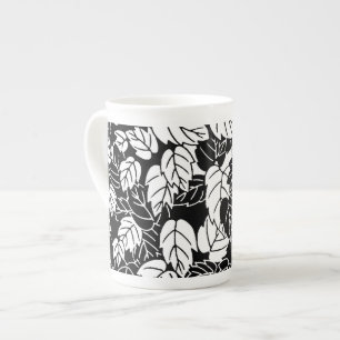 Tasse En Porcelaine Impression feuille japonaise, noir et blanc