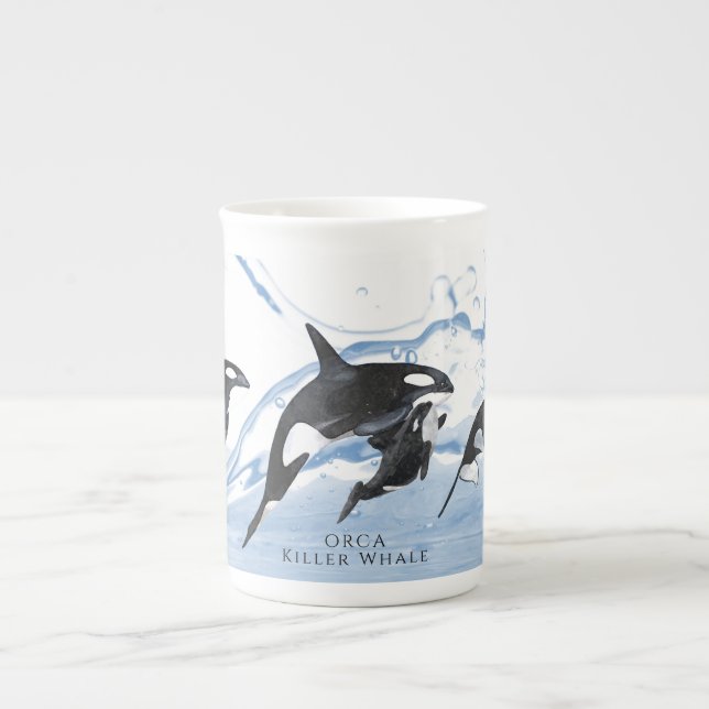 Tasse En Porcelaine Incroyable Orques d'aquarelle noire et blanche (Devant)