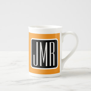 Tasse En Porcelaine Initiales Monogrammées Modernes Noir Blanc & Ora