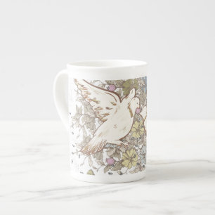 Tasse En Porcelaine Inséparables Vintages, deux colombes blanches flo