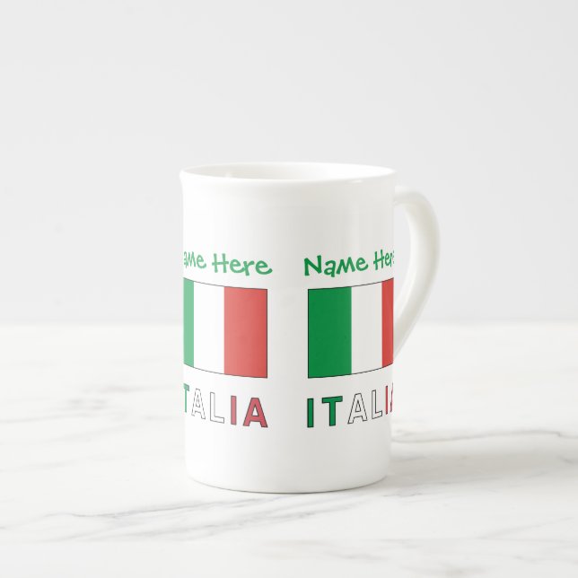 Tasse En Porcelaine Italia e Bandiera Italiana Personnalisation verte (Devant droit)