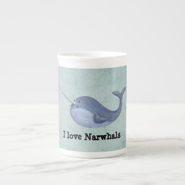 Tasse En Porcelaine J'aime Narwhals (Devant)