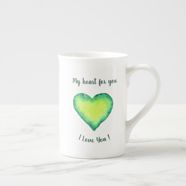 Tasse En Porcelaine Je t'aime mignon Coeur Vert et Bleu Anniversaire (Droite)