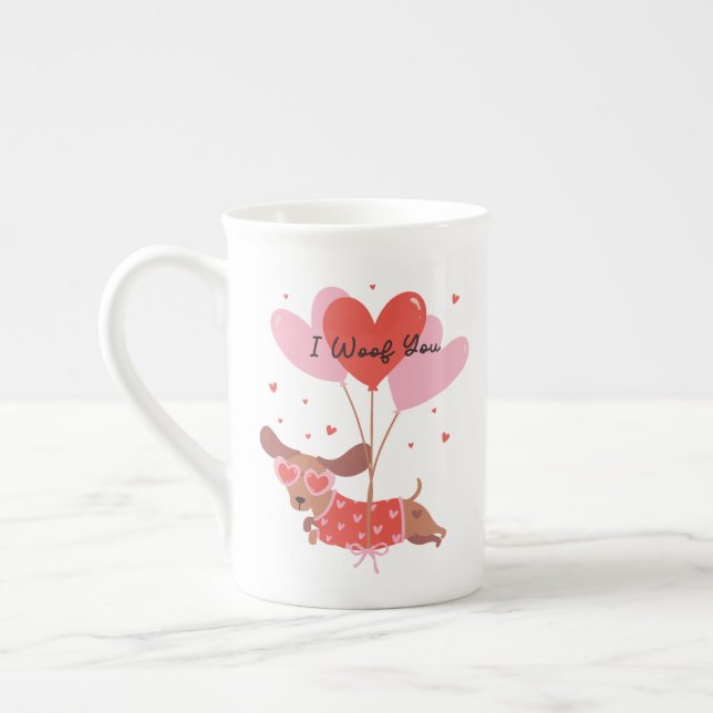 Tasse En Porcelaine Je Vous Emmerde Mignonne Chien Dachshund Coeur Rou (Gauche)