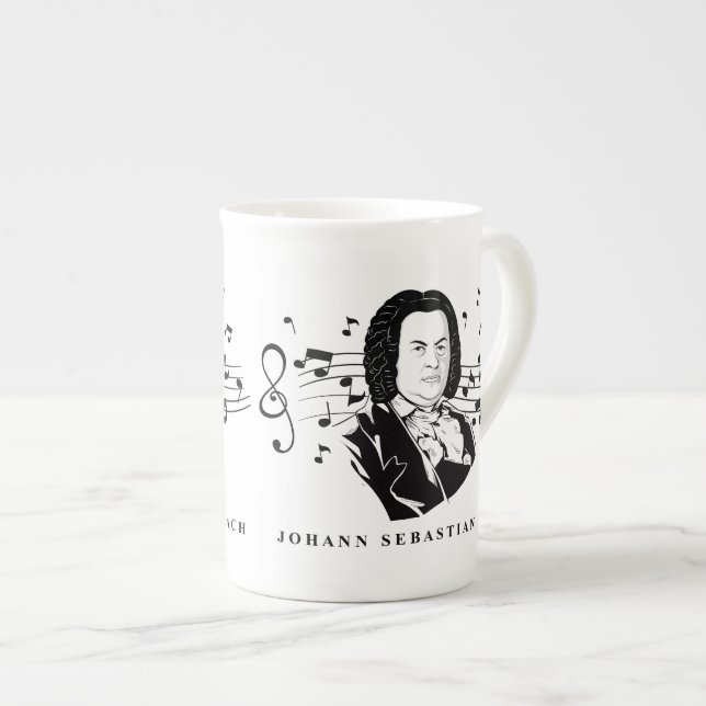 Tasse En Porcelaine Johann Sebastian Bach Portrait et buste avec notes (Devant droit)