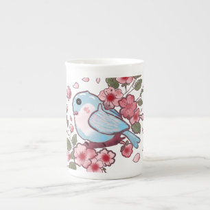 Tasse En Porcelaine Joli oiseau bleu de printemps et aquarelle de fleu