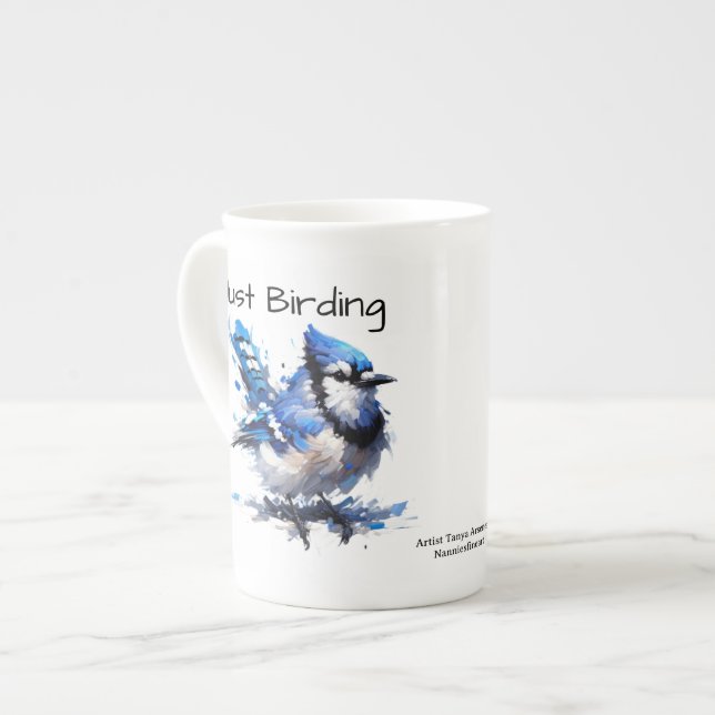 Tasse En Porcelaine Joli oiseau bleu Jay (Devant gauche)