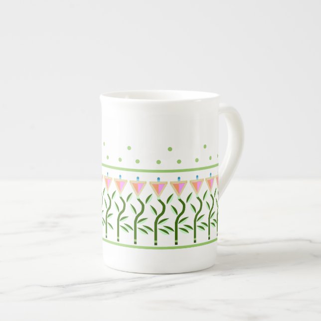 Tasse En Porcelaine Jolie bordure fleurie des tulipes (Devant droit)