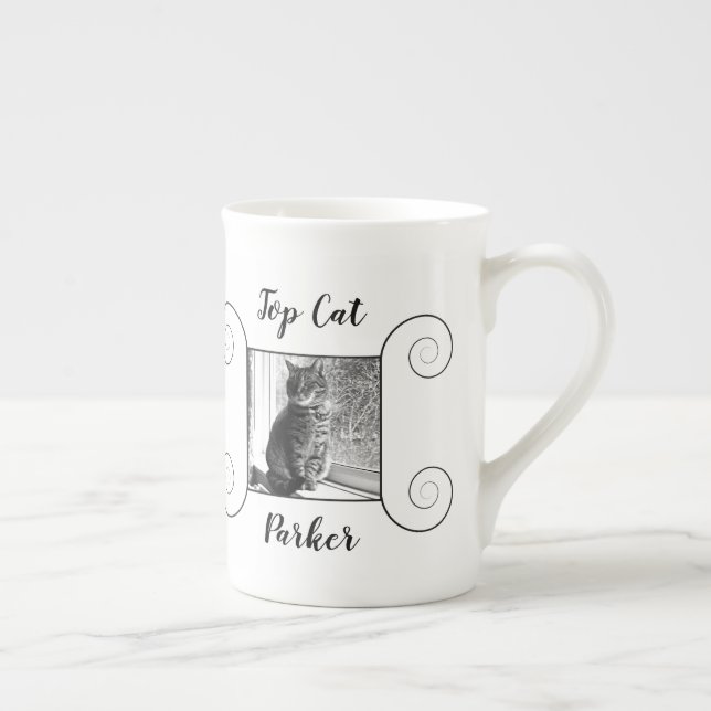 Tasse En Porcelaine Jolie photo de chat avec cadre dessiné à la main e (Droite)