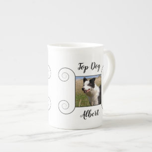 Tasse En Porcelaine Jolie photo de chien avec cadre dessiné à la main