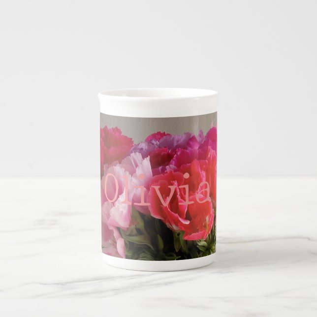 Tasse En Porcelaine Jolies Fleurs Pour Février Photo+Nom Personnalisé (Devant)
