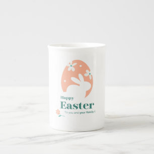 Tasse En Porcelaine Joyeuses Pâques – Lapin & Œuf Décor Floral