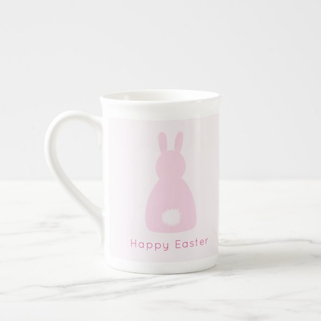 Tasse En Porcelaine Joyeuses Pâques Queue de Lapin Rose Bébé (Gauche)