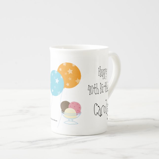 Tasse En Porcelaine Joyeux anniversaire/ballons+Nom de (Devant droit)