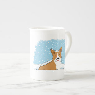 Tasse En Porcelaine Joyeux Corgi dans la neige   Vacances hivernales d