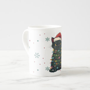 Tasse En Porcelaine Joyeux et lumineux chat Noël chaton neige hiver