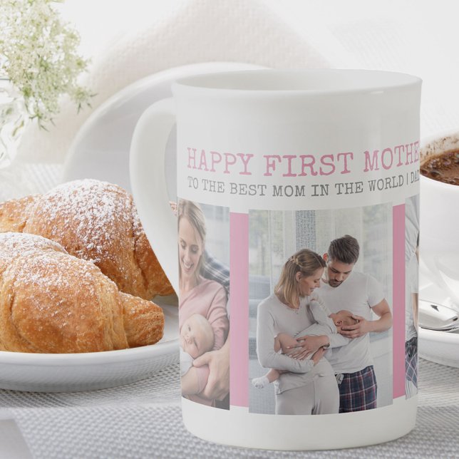 Tasse En Porcelaine Joyeux Fête des Mères Rose 4 Photo Collage (Créateur téléchargé)