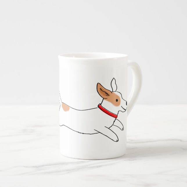 Tasse En Porcelaine Joyeux Jack Russell Terrier Cartoon Chien Coureur (Devant droit)