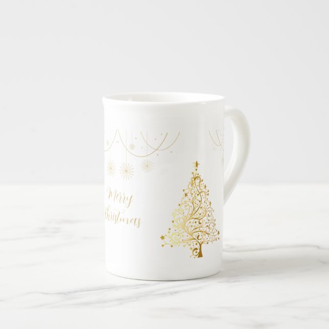 Tasse En Porcelaine Joyeux Noël en or (Devant droit)