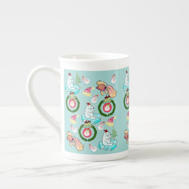 Tasse En Porcelaine Joyeux Noël, Poisson Ours Polaire (Gauche)