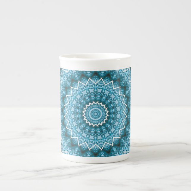 Tasse En Porcelaine Kaleidoscope / Mandala Bleu Clair (Devant)