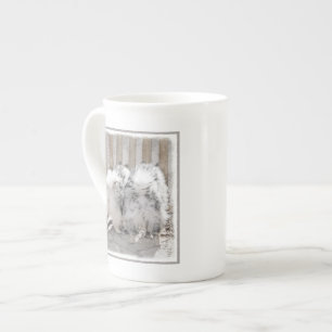 Tasse En Porcelaine Keeshonds at the Gate Painting - Original Dog Art