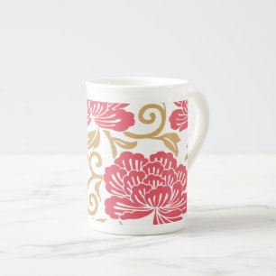 Tasse En Porcelaine Kimono floral japonais en or rouge