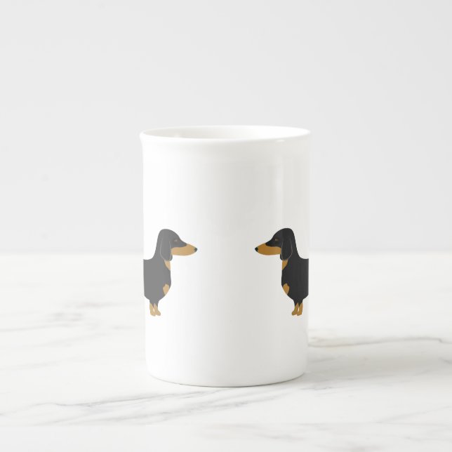 Tasse En Porcelaine La Chine bourrée noire Daschund Bone (Devant)