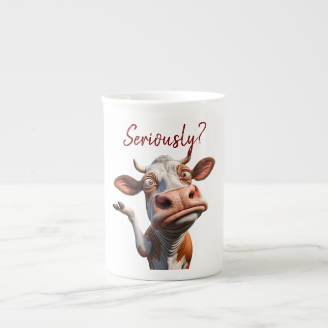 Tasse En Porcelaine La vache sotte - "Sérieusement ?" Conception amusa (Devant)