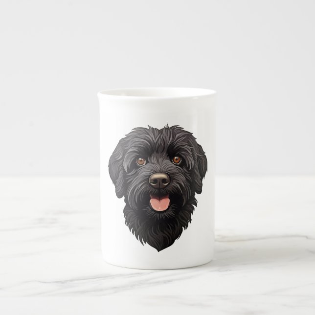 Tasse En Porcelaine Labradoodle Chien noir (Devant)