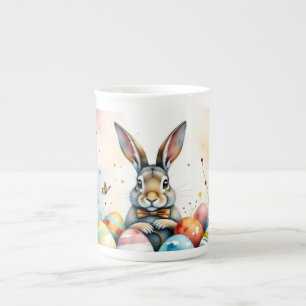 Tasse En Porcelaine Lapin de Pâques mignon avec des œufs peints coloré