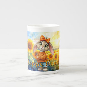Tasse En Porcelaine Lapin saute orange tournesols Joyeuses Pâques