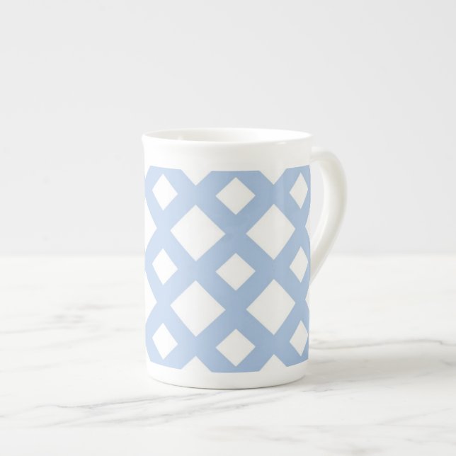 Tasse En Porcelaine Lattice bleu clair sur blanc (Devant droit)