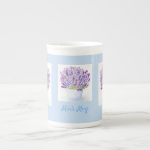 Tasse En Porcelaine Lavande florale à l'aquarelle perdue peinte à la m