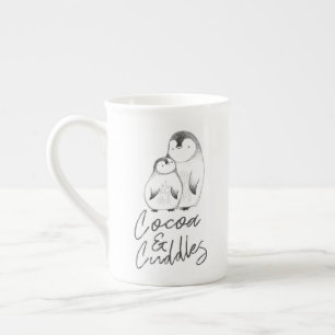 Tasse En Porcelaine Le pingouin tiré par la main gris et blanc caress