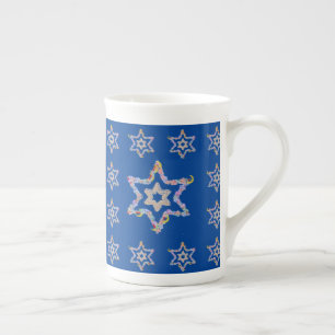Tasse En Porcelaine Les étoiles florales juives sur le terrain bleu f