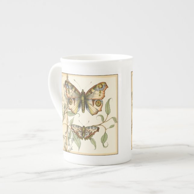 Tasse En Porcelaine Les papillons Tandem sur les Feuilles verts (Devant gauche)