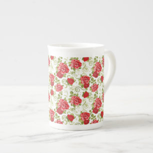 Tasse En Porcelaine Les roses rouges Vintages de la Chine osseuse