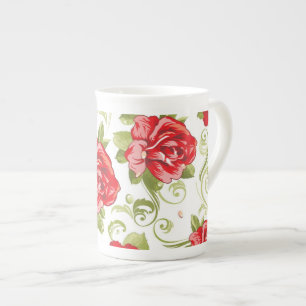 Tasse En Porcelaine Les roses rouges Vintages de la Chine osseuse